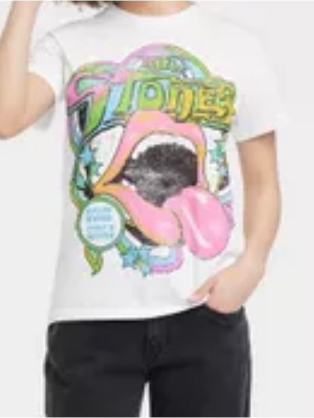 the Rolling Stones White Tee with Pink Tongue Graphic